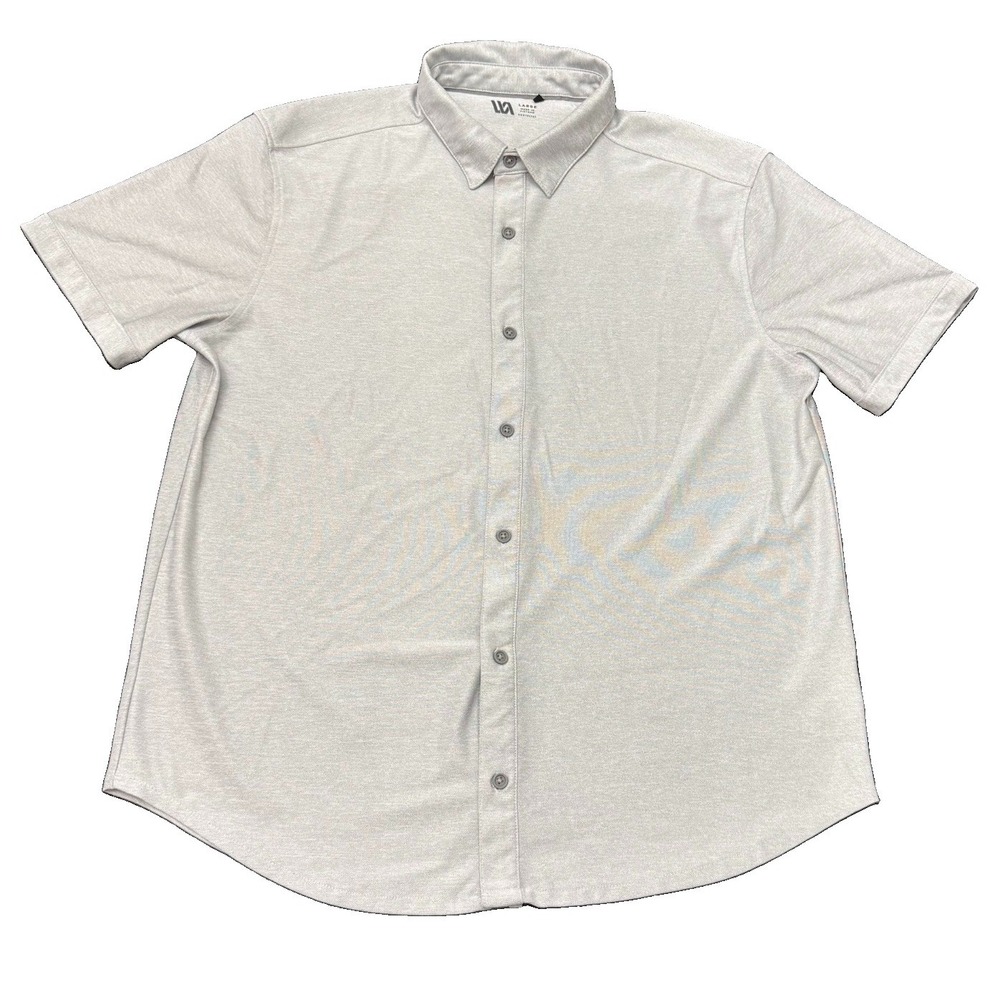 VRST Button Down Shirt Mens Large Short Sleeve Collar Stretch Golf Casual Grey